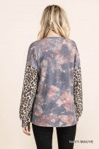 Load image into Gallery viewer, Cotton Bleu-Women’s Top #11570-WAS $59.00, Now $39.99-in Navy, Mauve &amp; Leopard Print
