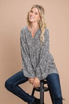 Load image into Gallery viewer, Cotton Bleu-Women’s Top #13010- WAS $59.00, Now $39.99- Blouse in Charcoal Print
