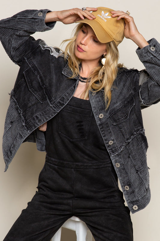 Pol Clothing-# 113 Women’s Denim Shacket/Jacket in Black/ Camo Multi Colorations, WAS $79.99, NOW $59.99