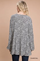 Load image into Gallery viewer, Cotton Bleu-Women’s Top #13010- WAS $59.00, Now $39.99- Blouse in Charcoal Print
