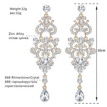 Load image into Gallery viewer, Long Rhinestone, Bridal, Drop Earrings in Goldtone or Silvertone Trim
