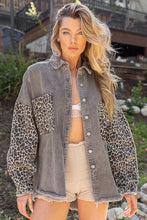 Load image into Gallery viewer, POL # 1165C-Women’s Denim Shacket/Jacket in Grey and Leopard Print Sleeves-Was $128.00, NOW $59.99
