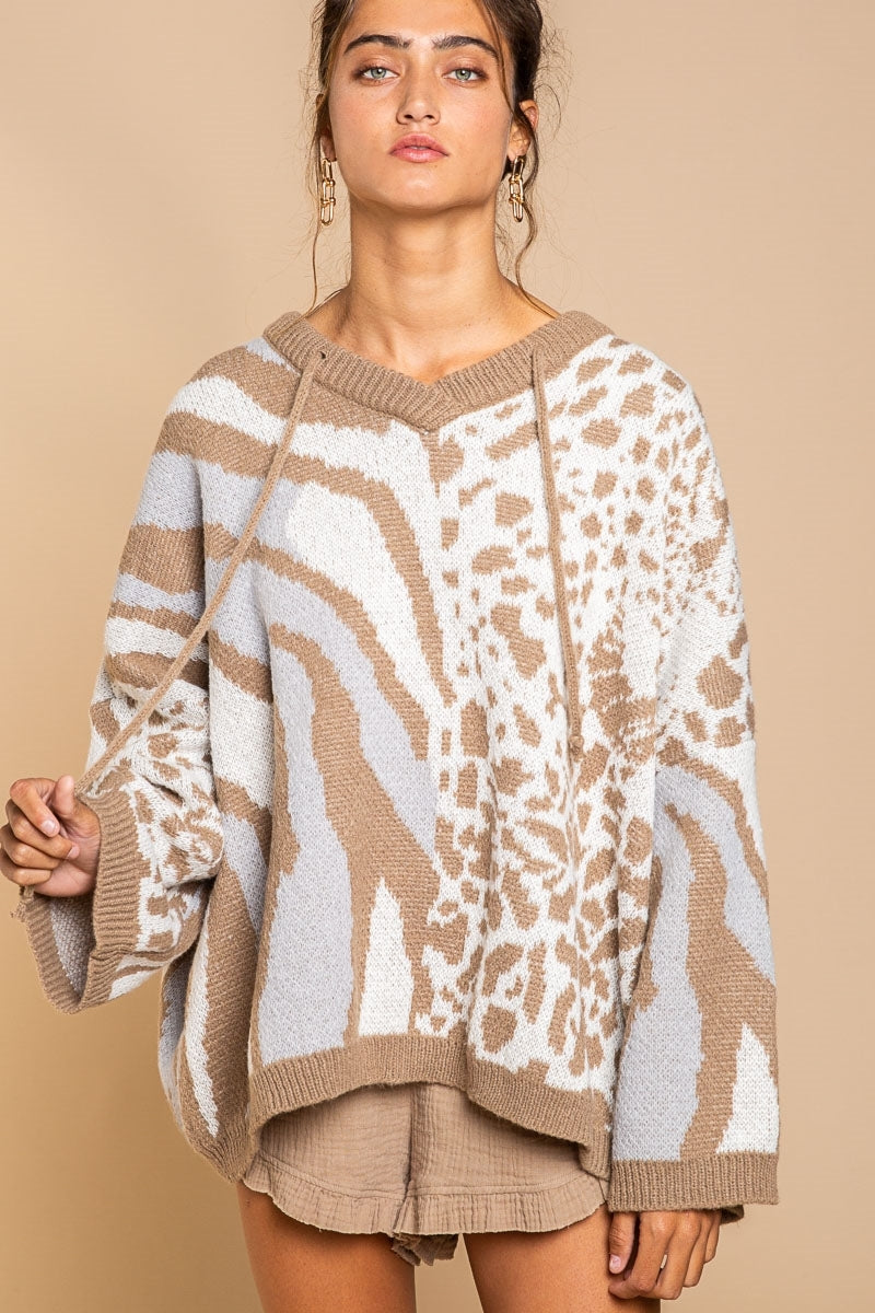 POL CLOTHING-NOW $49.99- Almond/ Mocha Woman’s Oversized Hooded Sweater (#298) SALE-WAS $79.00