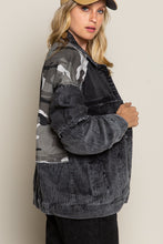 Load image into Gallery viewer, Pol Clothing-# 113 Women’s Denim Shacket/Jacket in Black/ Camo Multi Colorations, WAS $79.99, NOW $59.99
