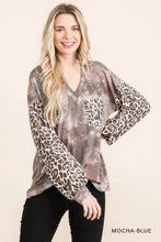 Load image into Gallery viewer, Cotton Bleu-Women’s Top #11570-WAS $59.00, Now $39.99- Mocha Blue &amp; Leopard print
