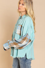 Load image into Gallery viewer, POL Shacket/Jacket-#59-Women’s Distressed Shacket/Jacket in Blue Lemonade Multi Colorations, WAS $79.99, Now $59.99
