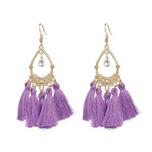 Load image into Gallery viewer, Tassel Earrings-SALE! Chandelier Style Tassel Earrings with Goldtone Filigree Finding and CZ Center Drop.
