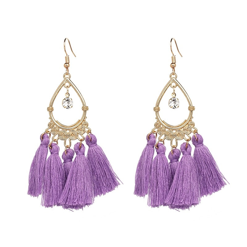 Tassel Earrings-SALE! Chandelier Style Tassel Earrings with Goldtone Filigree Finding and CZ Center Drop.