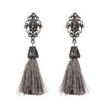 Load image into Gallery viewer, Tassel Earrings, Vintage Style with Metal Filigree Top and Tassel Dangle-ON SALE!
