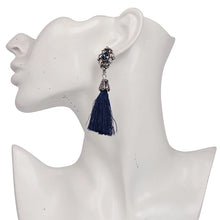 Load image into Gallery viewer, Tassel Earrings, Vintage Style with Metal Filigree Top and Tassel Dangle-ON SALE!
