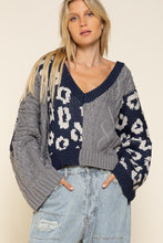 Load image into Gallery viewer, POL CLOTHING-Oversized Women’s Cropped Sweater (#590) in Midnight/Grey Print -SALE-WAS $69.00, Now-$39.99.-
