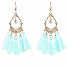 Load image into Gallery viewer, Tassel Earrings-SALE! Chandelier Style Tassel Earrings with Goldtone Filigree Finding and CZ Center Drop.
