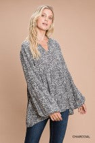 Load image into Gallery viewer, Cotton Bleu-Women’s Top #13010- WAS $59.00, Now $39.99- Blouse in Charcoal Print
