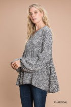 Load image into Gallery viewer, Cotton Bleu-Women’s Top #13010- WAS $59.00, Now $39.99- Blouse in Charcoal Print
