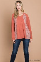 Load image into Gallery viewer, Cotton Bleu-Women’s Top #13077-WAS $59.00, Now $39.99- Shirt in Rust W Leopard Print Combo
