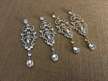 Load image into Gallery viewer, Long Rhinestone, Bridal, Drop Earrings in Goldtone or Silvertone Trim
