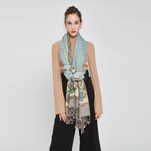 Load image into Gallery viewer, SALE-Luxurious Shawl, Pashmina or Scarf in Aqua, Cream and Sand Colorations
