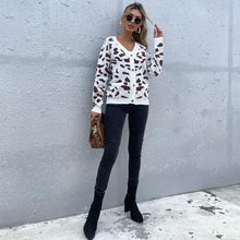 Load image into Gallery viewer, ON SALE!-WAS $59.00,Now $39.99 Women’s, V Neck Leopard Print, Soft, Casual Knit Cardigan in Brown/White Colorations
