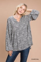 Load image into Gallery viewer, Cotton Bleu-Women’s Top #13010- WAS $59.00, Now $39.99- Blouse in Charcoal Print
