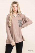 Load image into Gallery viewer, Cotton Bleu-Women&#39;s Top #11576, WAS $59.00, Now $39.99- Mocha &amp; Leopard print
