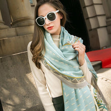 Load image into Gallery viewer, SALE-Luxurious Shawl, Pashmina or Scarf in Aqua, Cream and Sand Colorations
