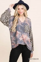 Load image into Gallery viewer, Cotton Bleu-Women’s Top #11570-WAS $59.00, Now $39.99-in Navy, Mauve &amp; Leopard Print
