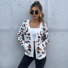 Load image into Gallery viewer, ON SALE!-WAS $59.00,Now $39.99 Women’s, V Neck Leopard Print, Soft, Casual Knit Cardigan in Brown/White Colorations
