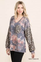 Load image into Gallery viewer, Cotton Bleu-Women’s Top #11570-WAS $59.00, Now $39.99-in Navy, Mauve &amp; Leopard Print
