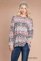 Load image into Gallery viewer, Cotton Bleu-Women’s Top # 12050, WAS $59.00, Now $39.99- In Black/Brick  Leopard Print
