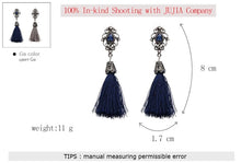 Load image into Gallery viewer, Tassel Earrings, Vintage Style with Metal Filigree Top and Tassel Dangle-ON SALE!
