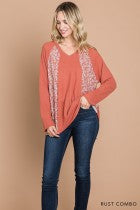 Load image into Gallery viewer, Cotton Bleu-Women’s Top #13077-WAS $59.00, Now $39.99- Shirt in Rust W Leopard Print Combo
