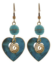 Load image into Gallery viewer, Heart Shaped Drop Earrings in 3 color choices, Cranberry, Turquoise or Navy.
