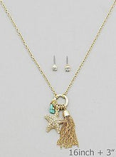 Load image into Gallery viewer, Beach Themed Starfish Charm Necklace and Earrings with Starfish Charm, Turquoise Dangle and Goldtone Tassle
