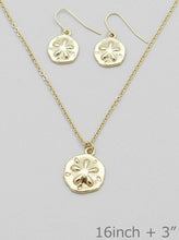 Load image into Gallery viewer, Hand Crafted, Sand Dollar Necklace and Earring Set in Goldtone Colorations
