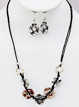 Load image into Gallery viewer, Fun N Funky Necklace and Earring Set, with Tri-Color Colored Metal Discs in Rose Gold/Silver and Brass Colorations
