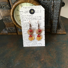 Load image into Gallery viewer, Czech Glass, Boho, Hand Crafted, Fun N Funky, Beaded Earrings in  Czech Glass and Amber Colored Beads with Burnt Orange Glass Flowers.
