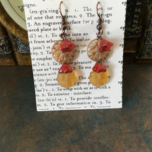 Load image into Gallery viewer, Czech Glass, Boho, Hand Crafted, Fun N Funky, Beaded Earrings in  Czech Glass and Amber Colored Beads with Burnt Orange Glass Flowers.
