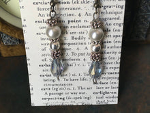 Load image into Gallery viewer, Bling, Sliver/Cream, Pearl and Slate Czech Glass, Dangle Earrings for Bride or Formal Occassion
