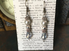 Load image into Gallery viewer, Bling, Sliver/Cream, Pearl and Slate Czech Glass, Dangle Earrings for Bride or Formal Occassion
