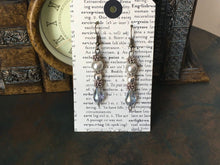 Load image into Gallery viewer, Bling, Sliver/Cream, Pearl and Slate Czech Glass, Dangle Earrings for Bride or Formal Occassion
