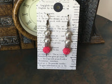 Load image into Gallery viewer, Fun N Funky Pearl and Fuschia Colored Lucite Beaded Dangle Earring
