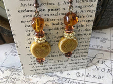 Load image into Gallery viewer, Hand Crafted, Fun N Funky, Dangle Earrings in Squash Colored Ceramic Beads and Amber Colored Stones
