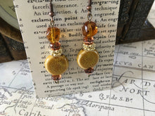 Load image into Gallery viewer, Hand Crafted, Fun N Funky, Dangle Earrings in Squash Colored Ceramic Beads and Amber Colored Stones
