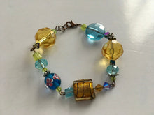 Load image into Gallery viewer, Handcrafted Gold Foil Murano Glass, and Czech Glass Beaded Bracelet with Funky Flair
