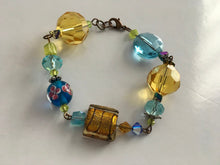 Load image into Gallery viewer, Handcrafted Gold Foil Murano Glass, and Czech Glass Beaded Bracelet with Funky Flair
