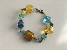 Load image into Gallery viewer, Handcrafted Gold Foil Murano Glass, and Czech Glass Beaded Bracelet with Funky Flair
