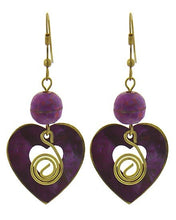 Load image into Gallery viewer, Heart Shaped Drop Earrings in 3 color choices, Cranberry, Turquoise or Navy.
