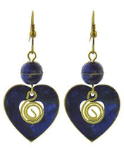 Load image into Gallery viewer, Heart Shaped Drop Earrings in 3 color choices, Cranberry, Turquoise or Navy.
