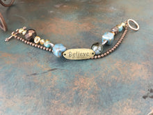 Load image into Gallery viewer, Inspirational, Handcrafted, Ceramic Bead and Swarovski Crystal 2 Strand Bracelet with Believe Tag
