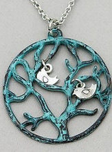 Load image into Gallery viewer, Inspirational, Tree of Life Necklace/Earring Set with Glass Pearls, Patina Green Tree and Bird Charms and Earrings-SOLD OUT!
